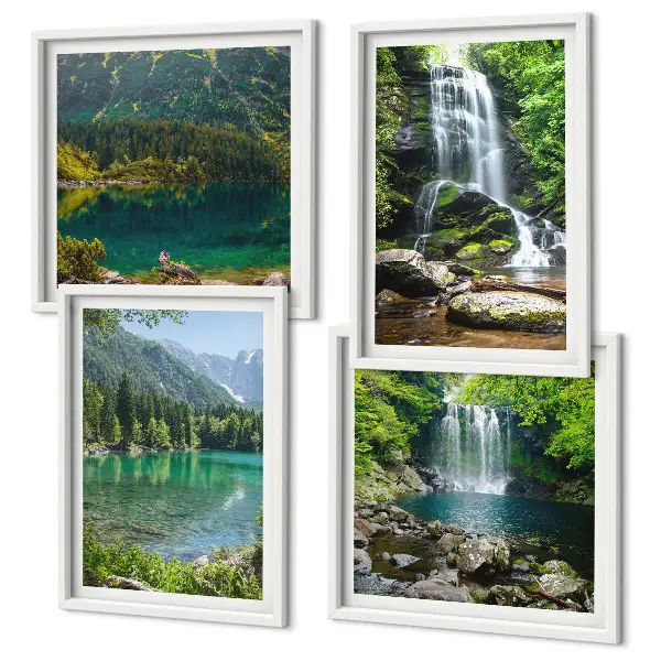 Cascate immerse nel verde composizione di 4 quadri