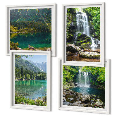 Composizione di 4 quadri Cascate immerse nel verde