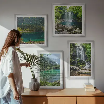 Cascate immerse nel verde composizione di 4 quadri