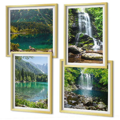 Composizione di 4 quadri Cascate immerse nel verde
