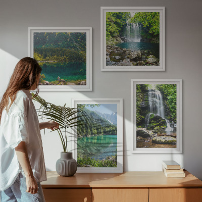 Composizione di 4 quadri Cascate immerse nel verde