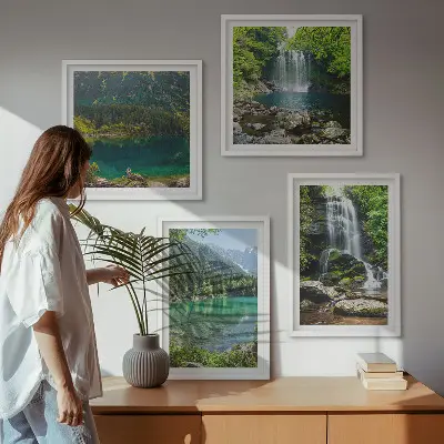 Cascate immerse nel verde composizione di 4 quadri
