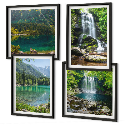 Composizione di 4 quadri Cascate immerse nel verde