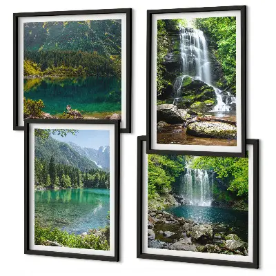 Cascate immerse nel verde composizione di 4 quadri
