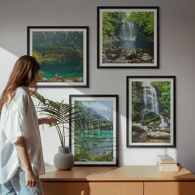 Cascate immerse nel verde composizione di 4 quadri