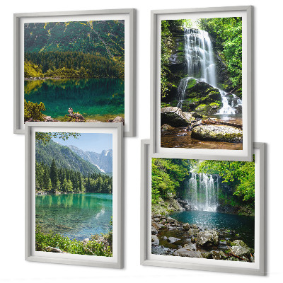 Composizione di 4 quadri Cascate immerse nel verde