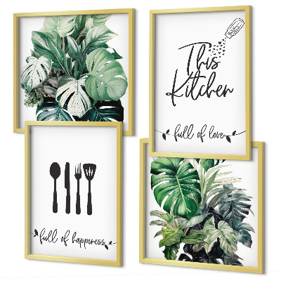 Galleria a parete motivi di utensili da cucina foglie