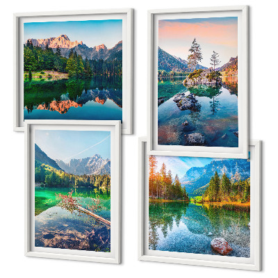 Composizione di 4 quadri paesaggio naturale dei laghi di montagna