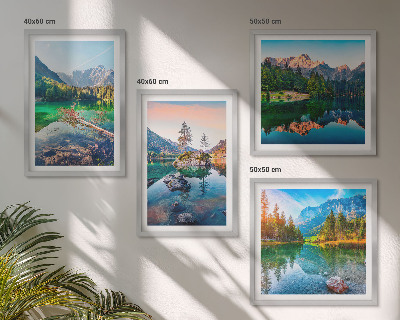 Composizione di 4 quadri paesaggio naturale dei laghi di montagna