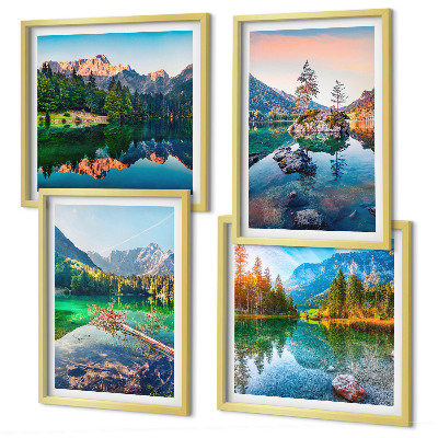 Composizione di 4 quadri paesaggio naturale dei laghi di montagna