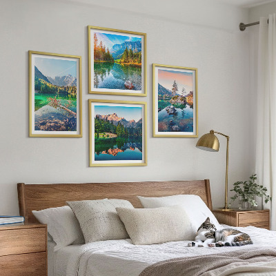 Composizione di 4 quadri paesaggio naturale dei laghi di montagna