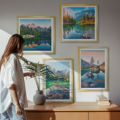 Composizione di 4 quadri paesaggio naturale dei laghi di montagna