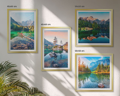 Composizione di 4 quadri paesaggio naturale dei laghi di montagna