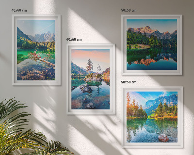 Composizione di 4 quadri paesaggio naturale dei laghi di montagna