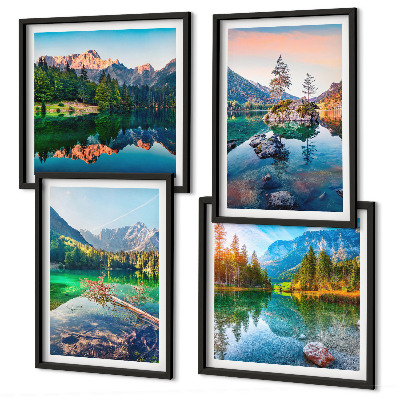 Composizione di 4 quadri paesaggio naturale dei laghi di montagna