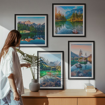 Composizione di 4 quadri paesaggio naturale dei laghi di montagna