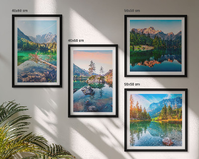 Composizione di 4 quadri paesaggio naturale dei laghi di montagna