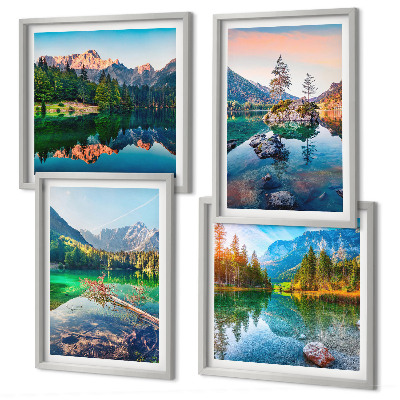 Composizione di 4 quadri paesaggio naturale dei laghi di montagna