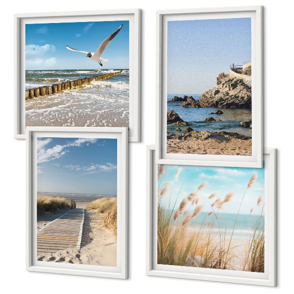 Polittico con cornice Spiaggia sentiero in legno scogliere