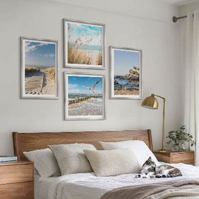 Polittico con cornice Spiaggia sentiero in legno scogliere