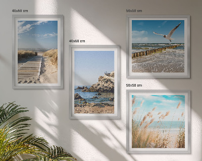 Polittico con cornice Spiaggia sentiero in legno scogliere
