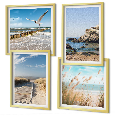 Polittico con cornice Spiaggia sentiero in legno scogliere