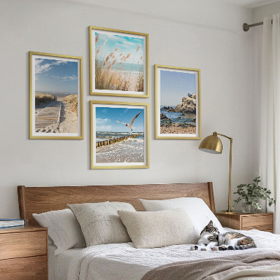 Polittico con cornice Spiaggia sentiero in legno scogliere