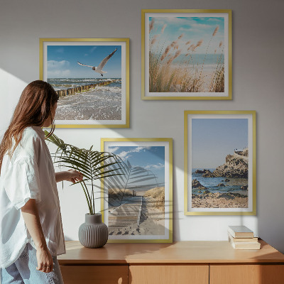 Polittico con cornice Spiaggia sentiero in legno scogliere