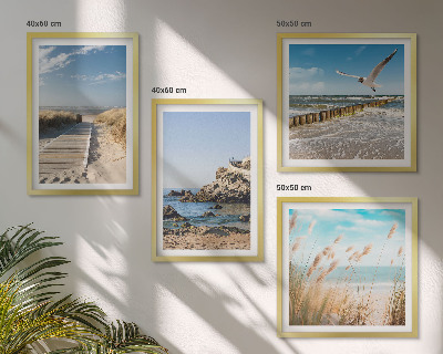 Polittico con cornice Spiaggia sentiero in legno scogliere
