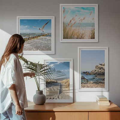 Polittico con cornice Spiaggia sentiero in legno scogliere