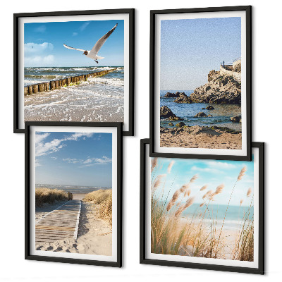 Polittico con cornice Spiaggia sentiero in legno scogliere