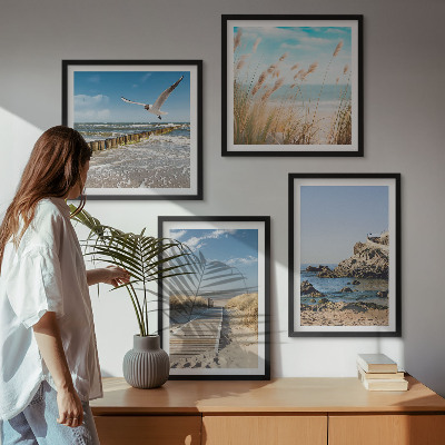 Polittico con cornice Spiaggia sentiero in legno scogliere
