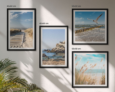Polittico con cornice Spiaggia sentiero in legno scogliere