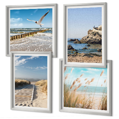 Polittico con cornice Spiaggia sentiero in legno scogliere