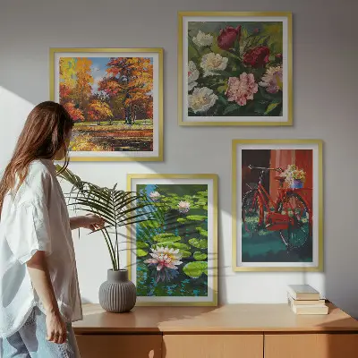 Collezione di 4 quadri Colori autunnali, laghetto delle ninfee composizione da 4 pezzi
