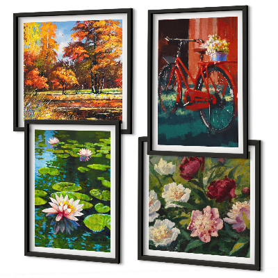 Composizione di 4 quadri Colori autunnali, laghetto delle ninfee