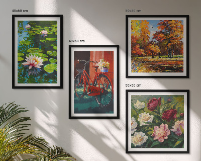 Composizione di 4 quadri Colori autunnali, laghetto delle ninfee