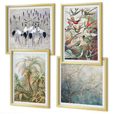 Composizione di 4 quadri Piante tropicali uccelli natura