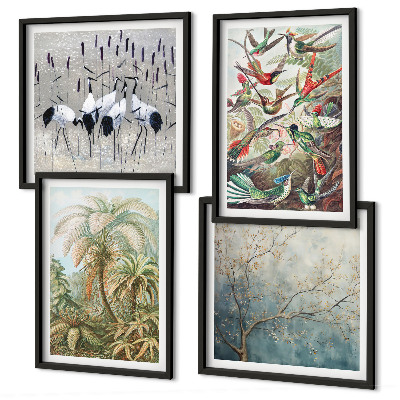 Composizione di 4 quadri Piante tropicali uccelli natura