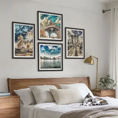 Ponti a torre nelle città europee polittico completo di cornice