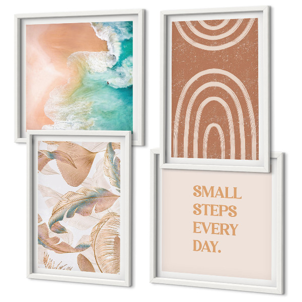 Composizione di 4 quadri Scritta a tema foglie boho delicate