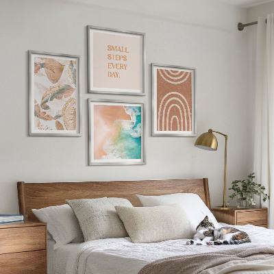 Composizione di 4 quadri Scritta a tema foglie boho delicate