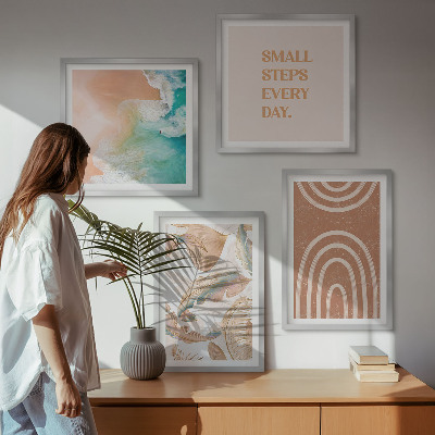 Composizione di 4 quadri Scritta a tema foglie boho delicate