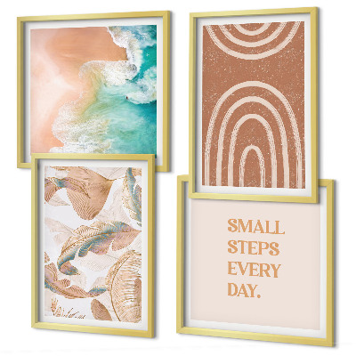 Composizione di 4 quadri Scritta a tema foglie boho delicate