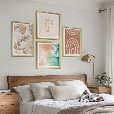 Composizione di 4 quadri Scritta a tema foglie boho delicate