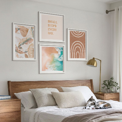 Composizione di 4 quadri Scritta a tema foglie boho delicate