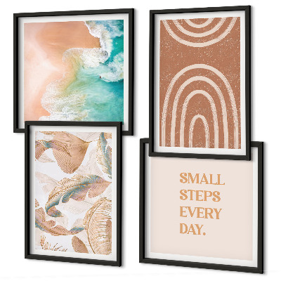 Composizione di 4 quadri Scritta a tema foglie boho delicate