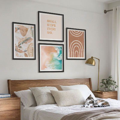 Composizione di 4 quadri Scritta a tema foglie boho delicate