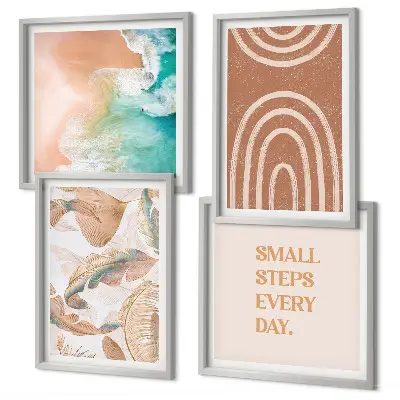 Composizione di 4 quadri con scritta a tema foglie boho delicate