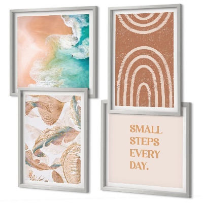 Composizione di 4 quadri Scritta a tema foglie boho delicate